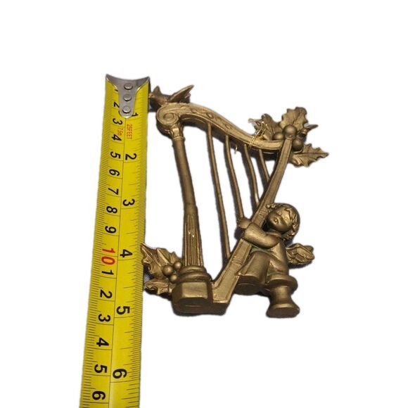 Vintage Angel Cherub Playing Harp Gold Plastic Christmas Ornaments ITALY 3x Lot - Picture 9 of 9